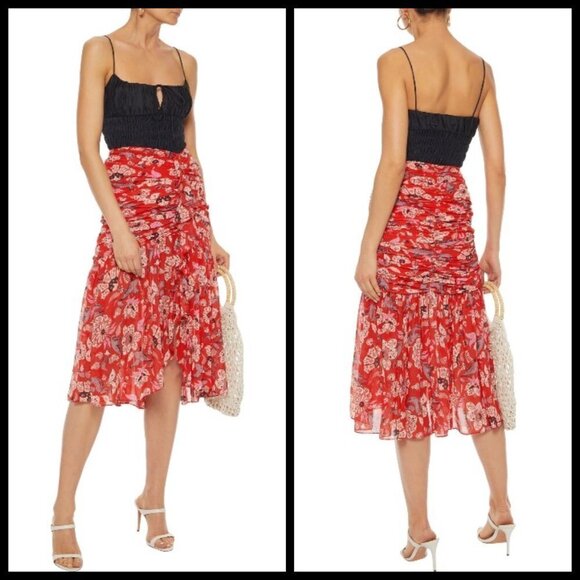 💕CINQ A SEPT💕 Midi Kathleen Skirt ~ Venetian Red - Picture 12 of 16